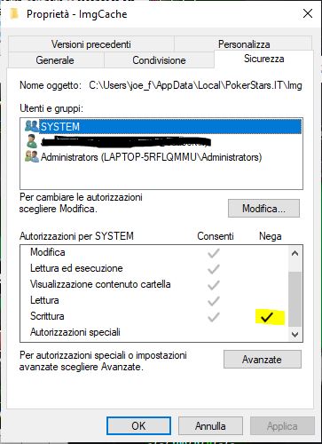 disabilita scrittura cartella tornare vecchio client pokerstars aurora