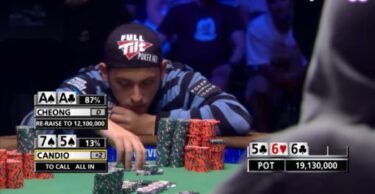 Le stime di Filippo Candio nella mano contro Cheong del Main Event WSOP 2010