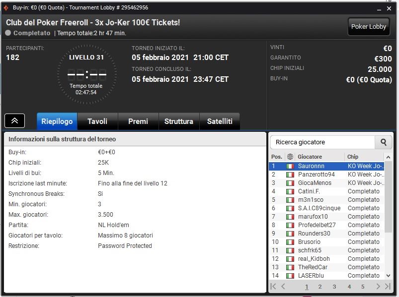 lobby club del poker freeroll