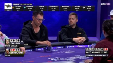 Nick Schulman epico al Poker Masters, gli scoppiano coppia di assi e lui vince la mano in bluff!